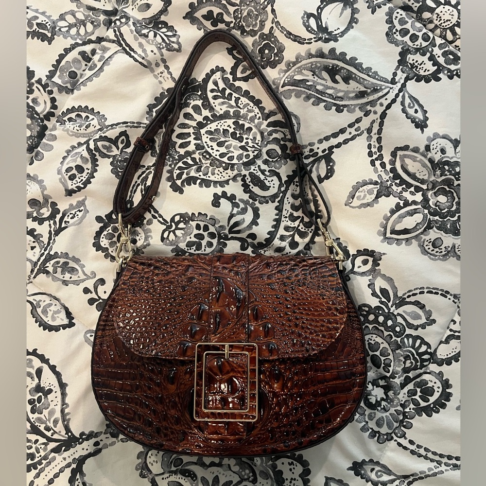 Brahmin Dark Brown Crocodile Embossed Shoulder Bag / crossbody